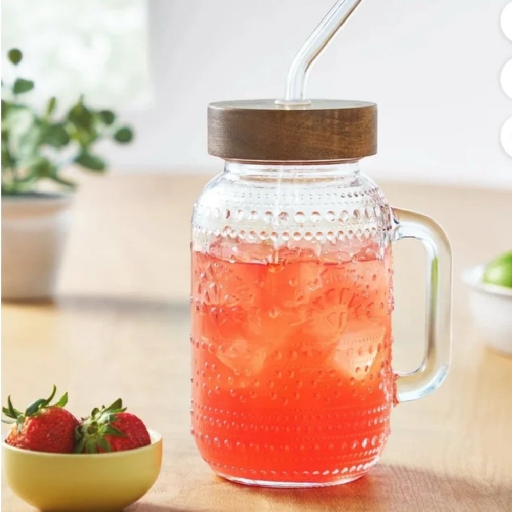 The Pioneer Woman Channing Glass Jar with Wooden Lid and Straw